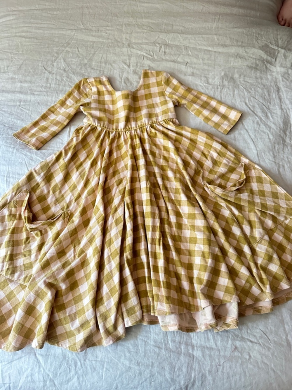 Girls Mustard and Cream Gingham Long Sleeve Remie Girl Dress